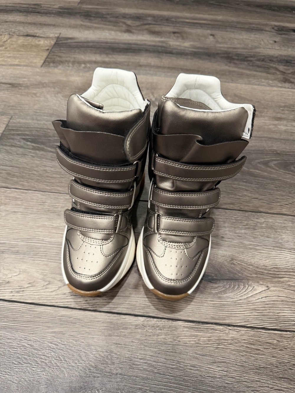 Metallic High-Top Sneakers with Hook-and-Loop Straps